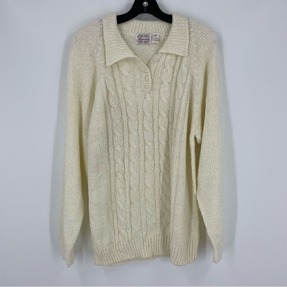 Miranda Women’s Vintage Cable Knit Long Sleeve Collared Sweater size XL